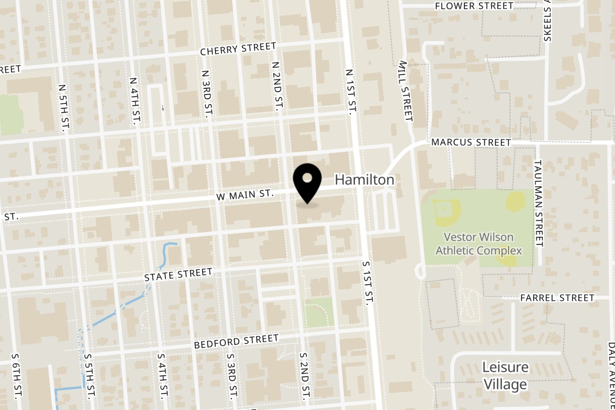 Map showing the location of Ember on 131 W Main St in Hamilton